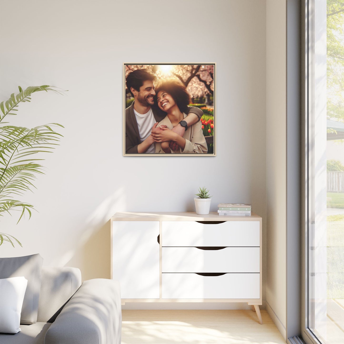 Framed Matte Canvas Print — Romantic Couple Photo Wall Art (Square)