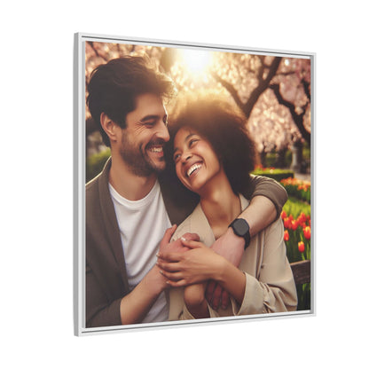 Framed Matte Canvas Print — Romantic Couple Photo Wall Art (Square)