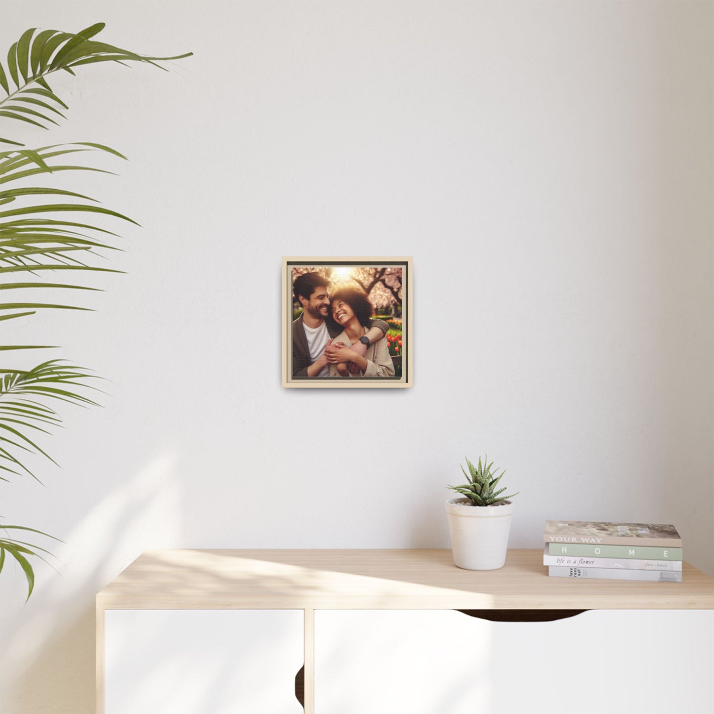 Framed Matte Canvas Print — Romantic Couple Photo Wall Art (Square)