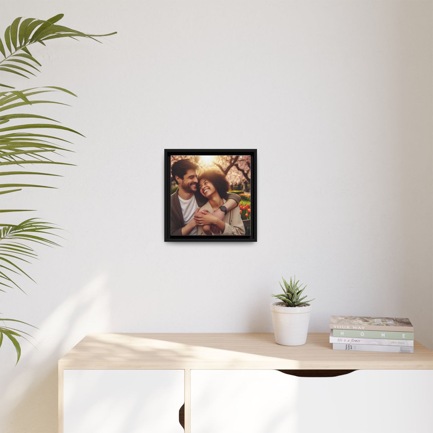Framed Matte Canvas Print — Romantic Couple Photo Wall Art (Square)