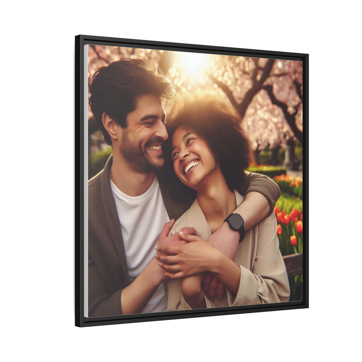 Framed Matte Canvas Print — Romantic Couple Photo Wall Art (Square)