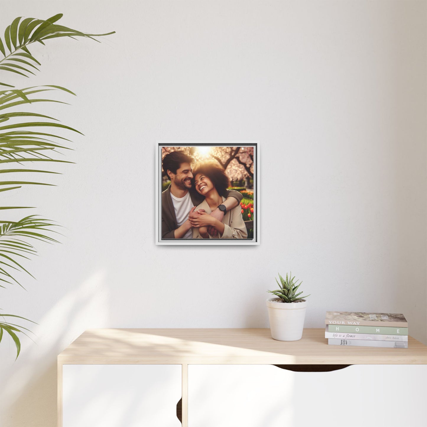Framed Matte Canvas Print — Romantic Couple Photo Wall Art (Square)