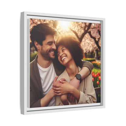 Framed Matte Canvas Print — Romantic Couple Photo Wall Art (Square)