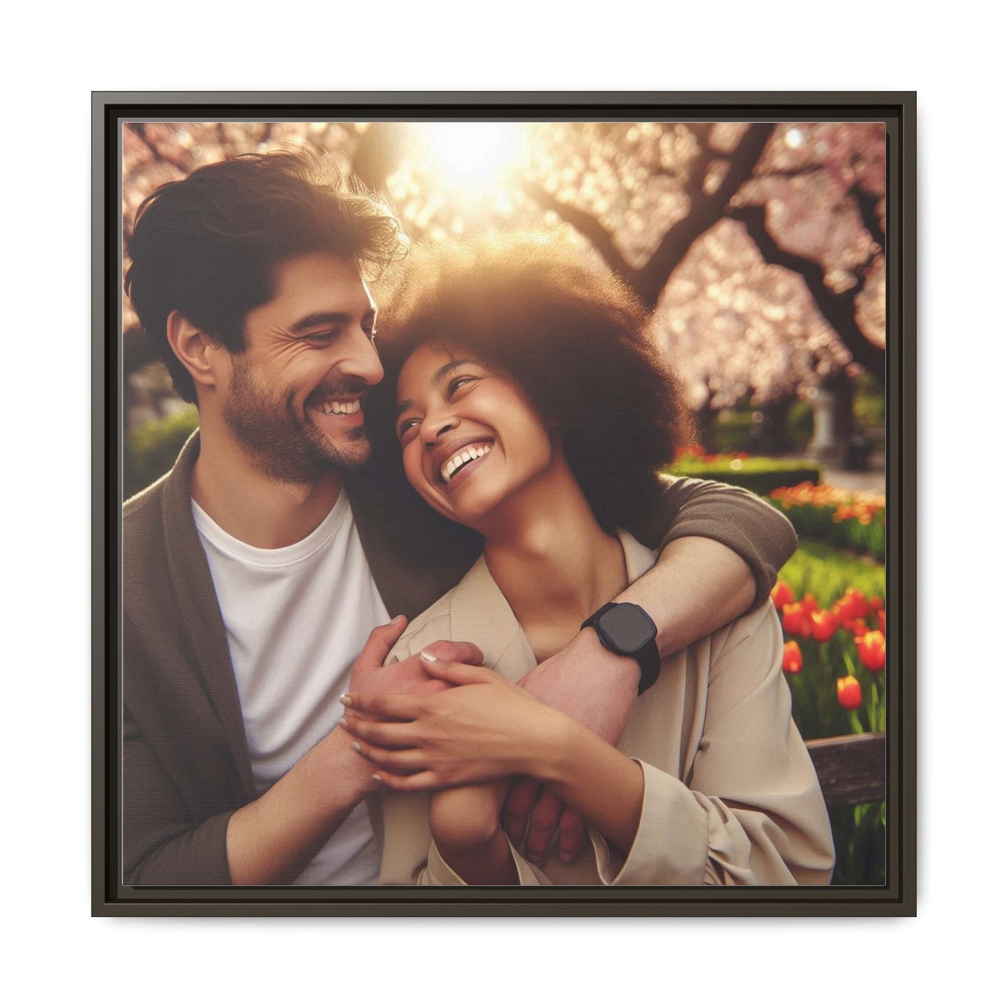 Framed Matte Canvas Print — Romantic Couple Photo Wall Art (Square)