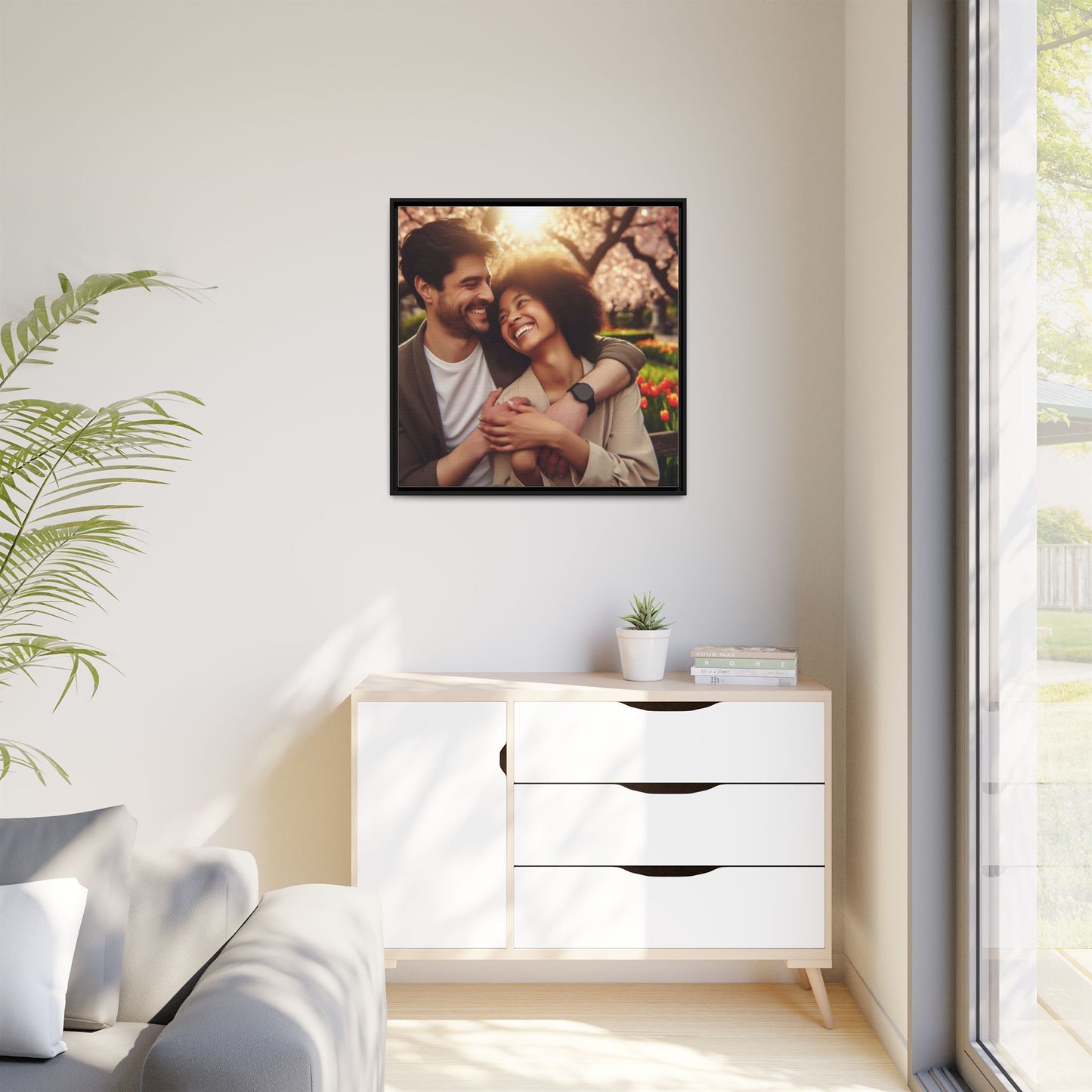 Framed Matte Canvas Print — Romantic Couple Photo Wall Art (Square)