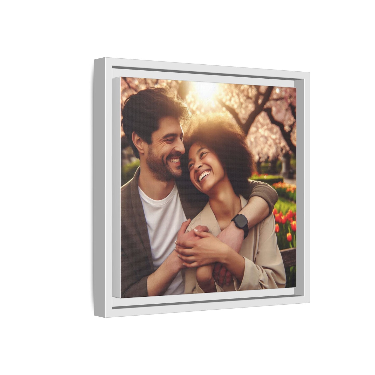 Framed Matte Canvas Print — Romantic Couple Photo Wall Art (Square)
