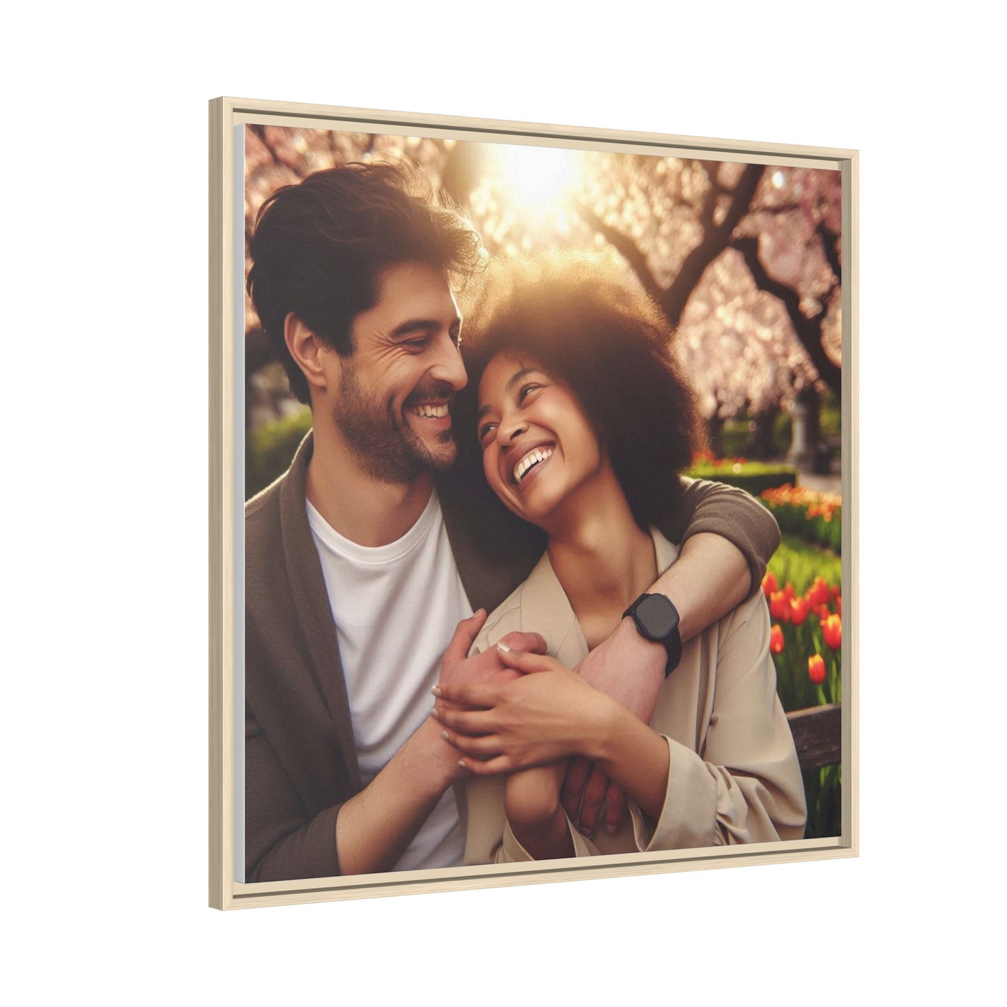 Framed Matte Canvas Print — Romantic Couple Photo Wall Art (Square)