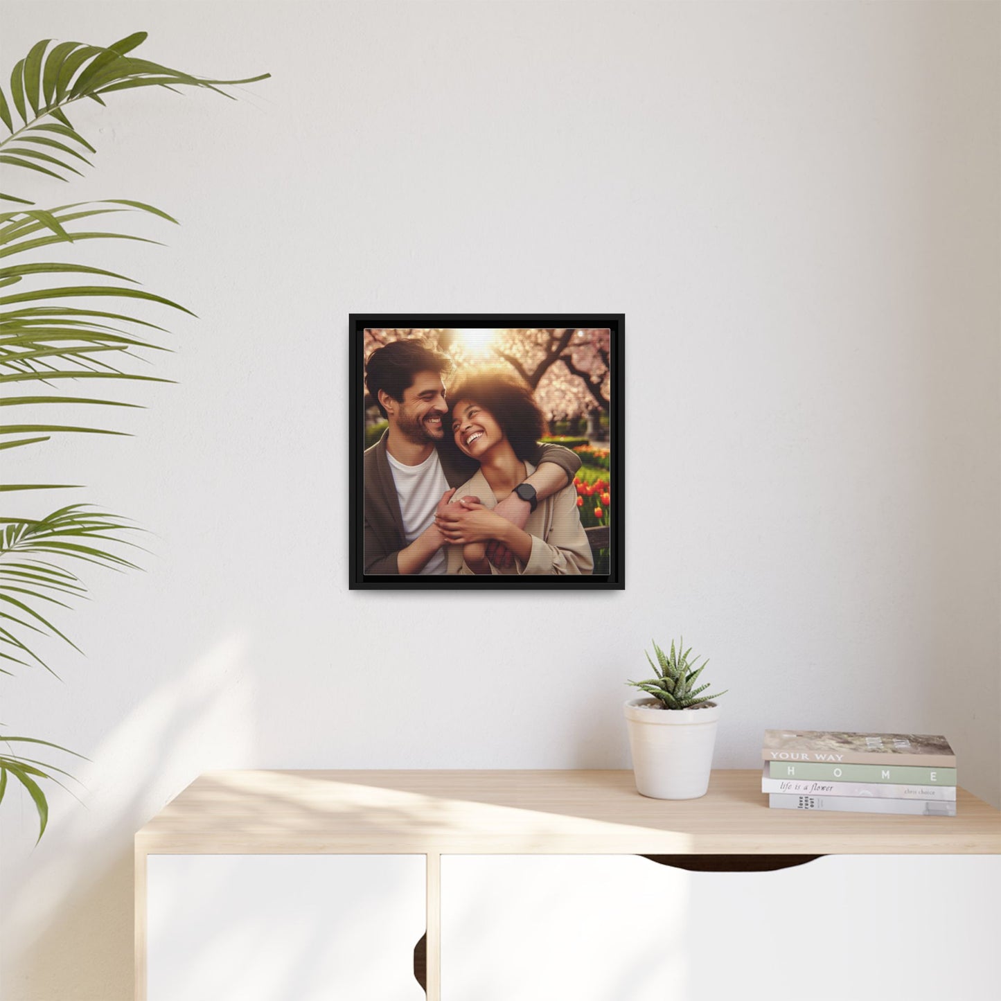 Framed Matte Canvas Print — Romantic Couple Photo Wall Art (Square)