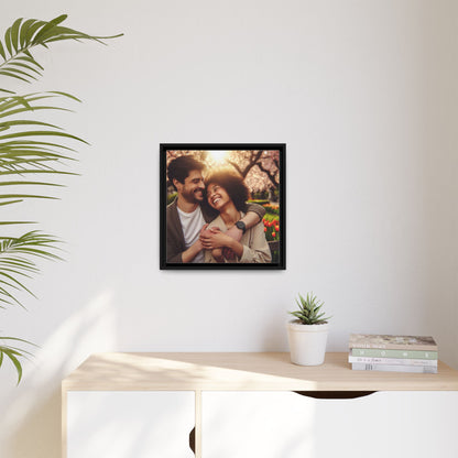 Framed Matte Canvas Print — Romantic Couple Photo Wall Art (Square)