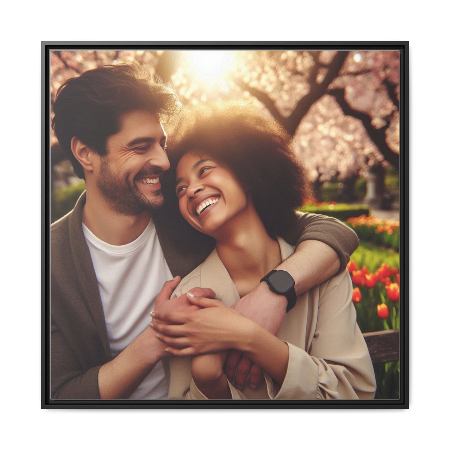 Framed Matte Canvas Print — Romantic Couple Photo Wall Art (Square)