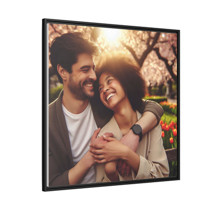Framed Matte Canvas Print — Romantic Couple Photo Wall Art (Square)