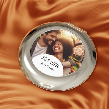 Personalized Compact Travel Mirror — Custom Photo & Date (Wedding/Anniversary Favor)