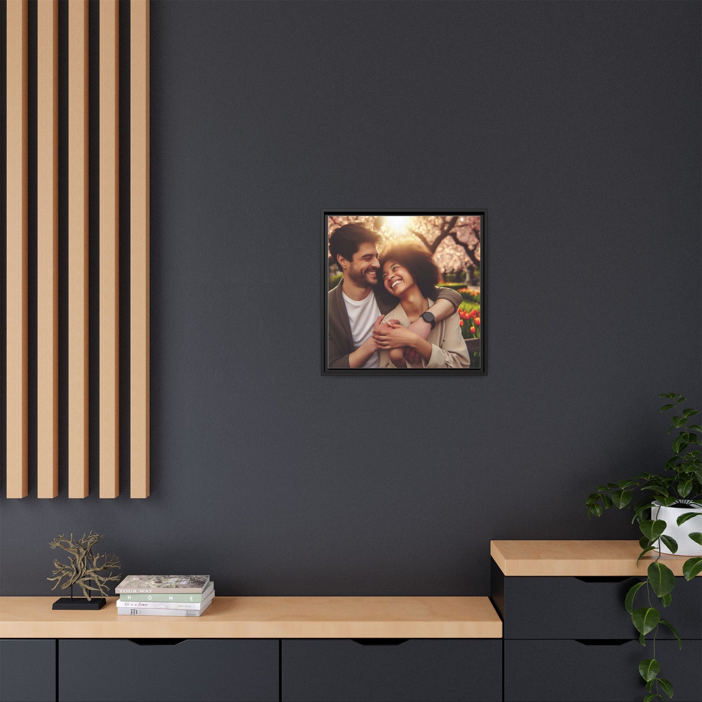 Framed Matte Canvas Print — Romantic Couple Photo Wall Art (Square)