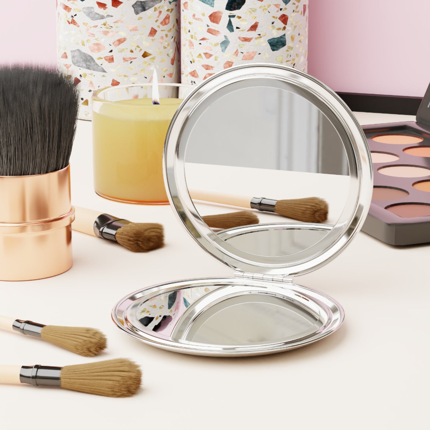 Personalized Compact Travel Mirror — Custom Photo & Date (Wedding/Anniversary Favor)