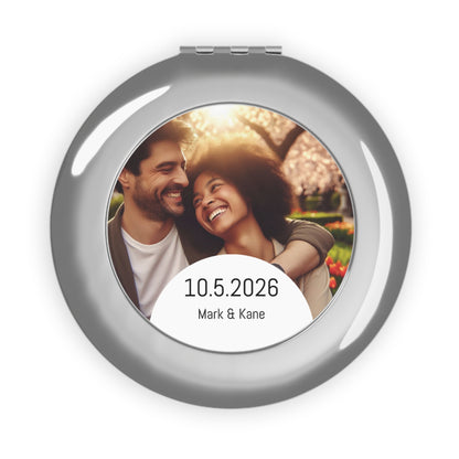 Personalized Compact Travel Mirror — Custom Photo & Date (Wedding/Anniversary Favor)