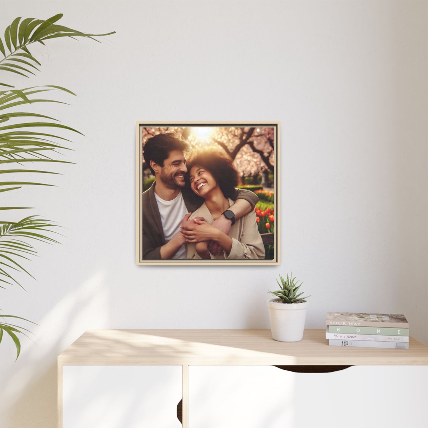 Framed Matte Canvas Print — Romantic Couple Photo Wall Art (Square)