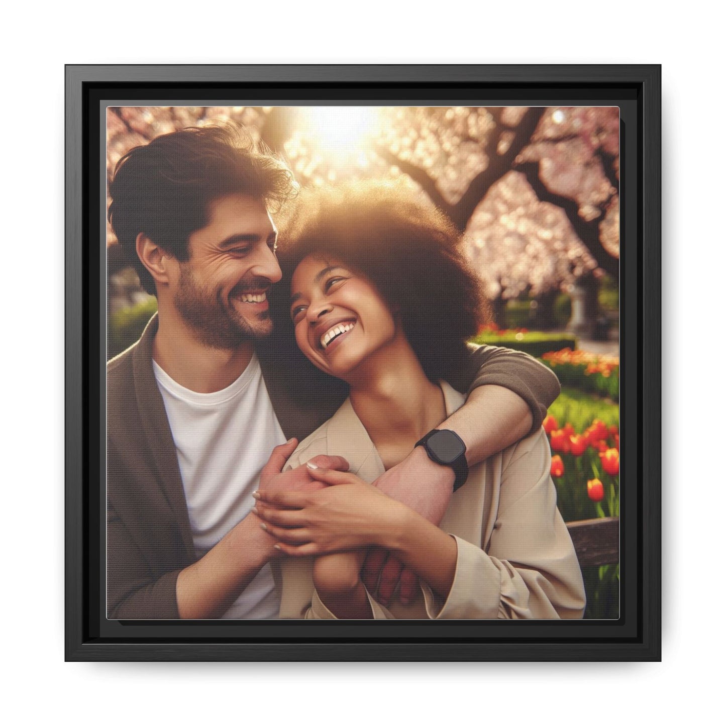 Framed Matte Canvas Print — Romantic Couple Photo Wall Art (Square)
