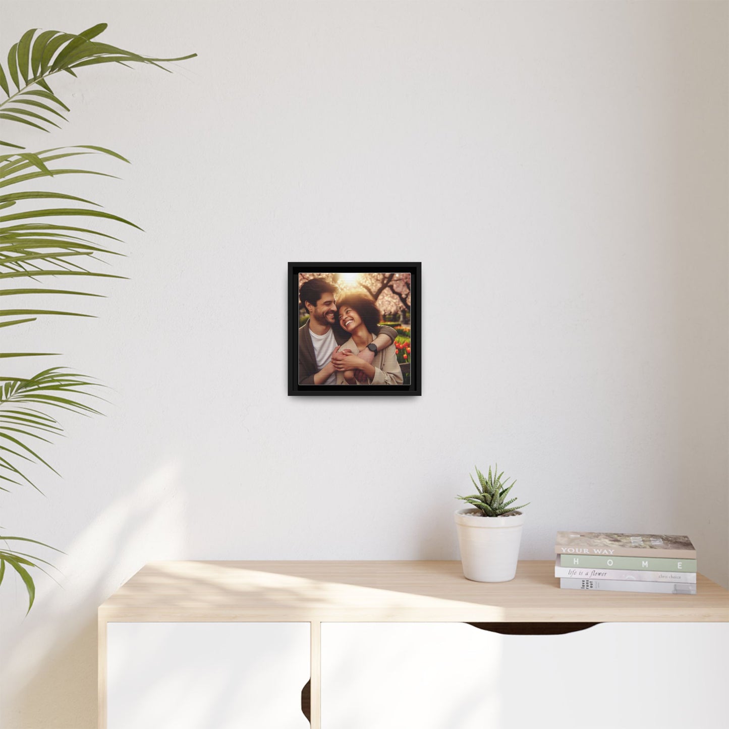 Framed Matte Canvas Print — Romantic Couple Photo Wall Art (Square)