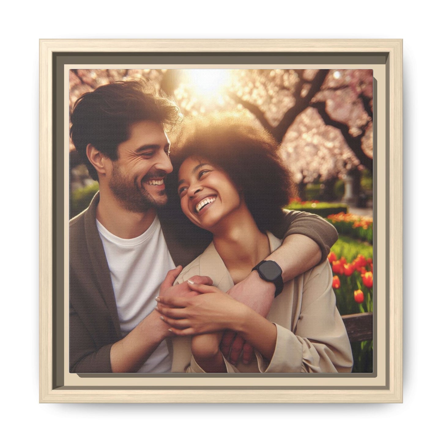 Framed Matte Canvas Print — Romantic Couple Photo Wall Art (Square)