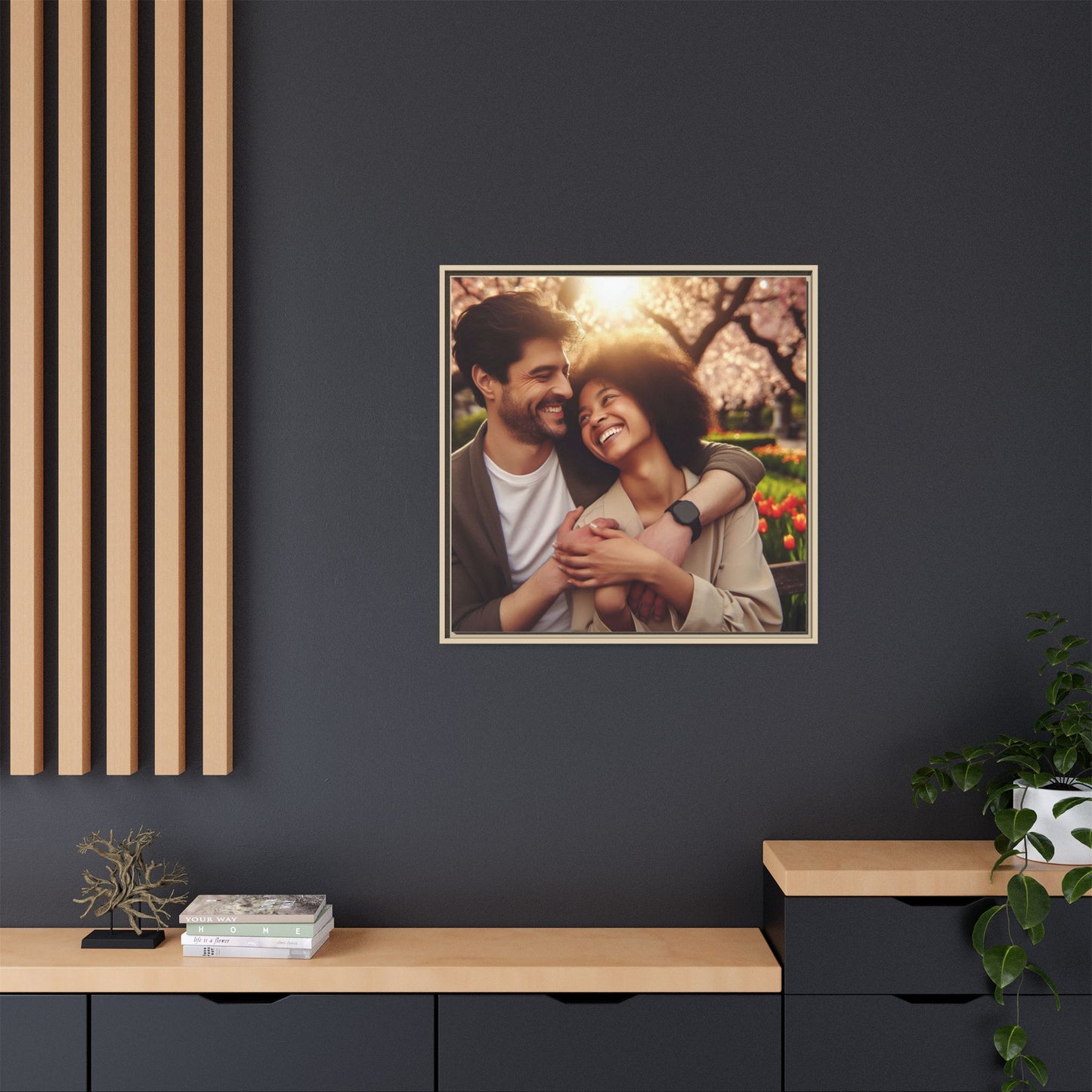 Framed Matte Canvas Print — Romantic Couple Photo Wall Art (Square)