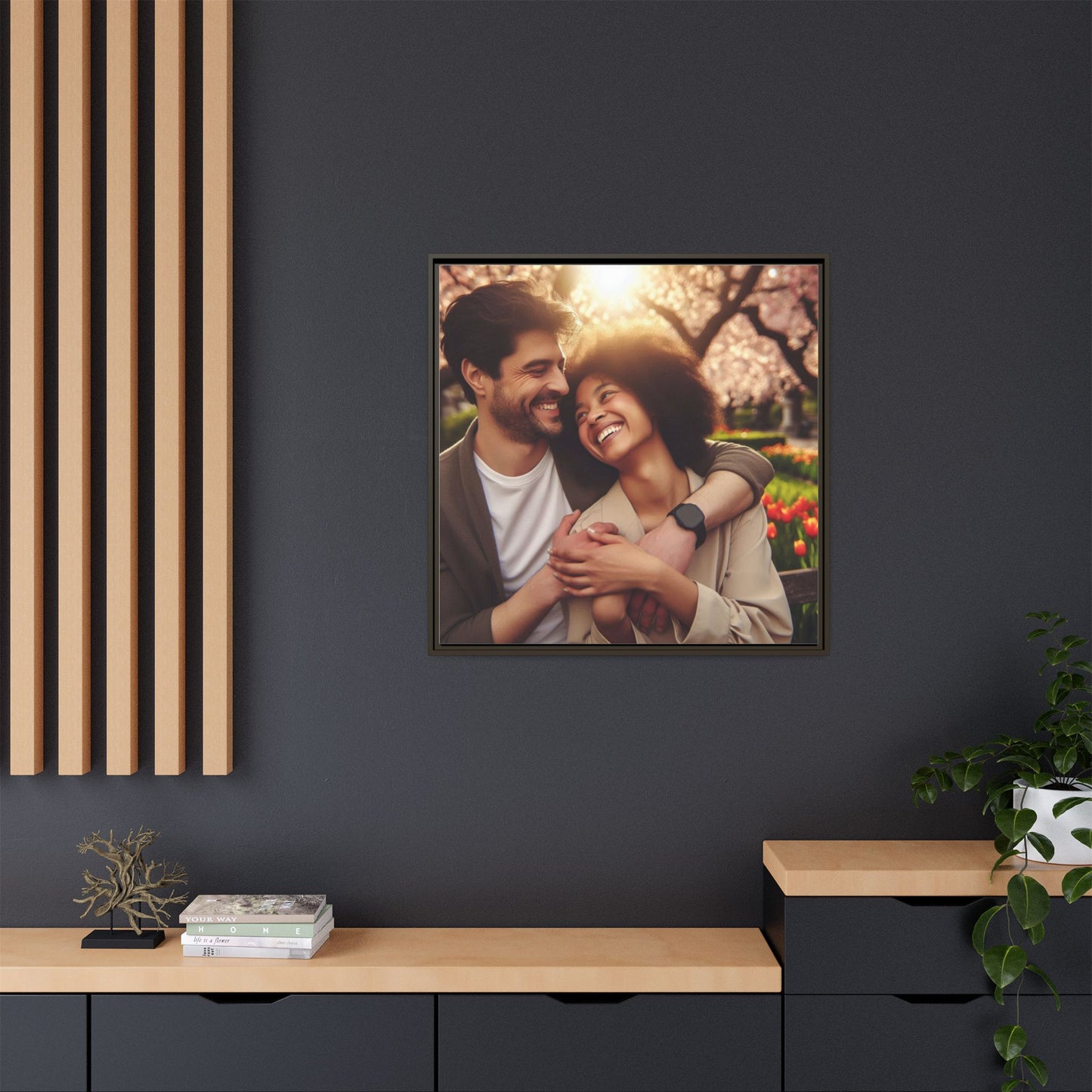Framed Matte Canvas Print — Romantic Couple Photo Wall Art (Square)