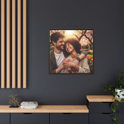 Framed Matte Canvas Print — Romantic Couple Photo Wall Art (Square)