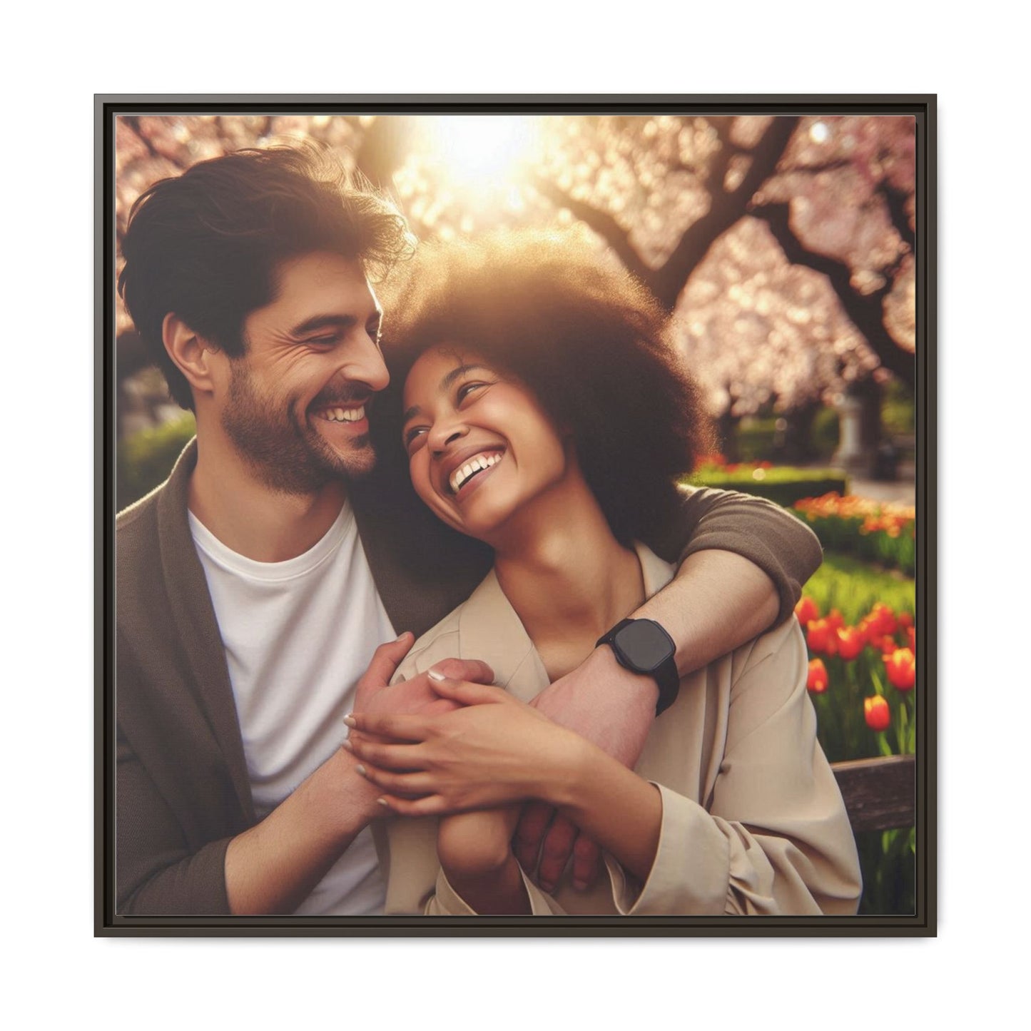 Framed Matte Canvas Print — Romantic Couple Photo Wall Art (Square)