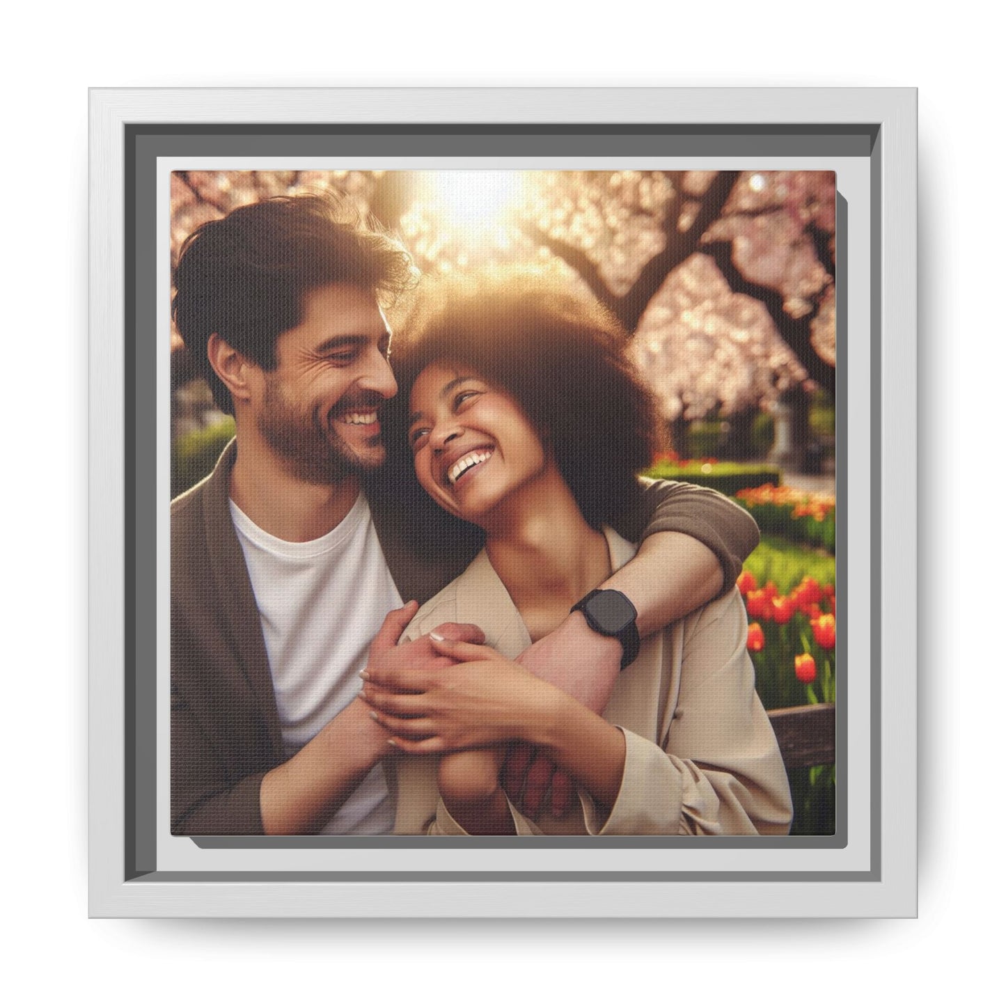 Framed Matte Canvas Print — Romantic Couple Photo Wall Art (Square)