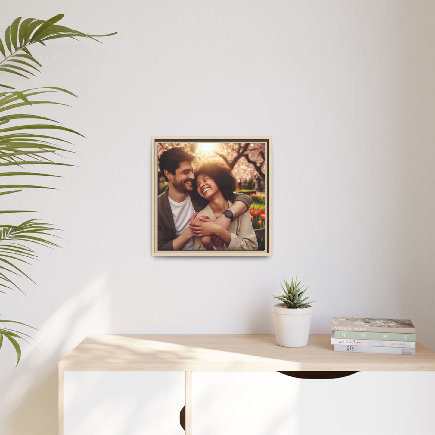 Framed Matte Canvas Print — Romantic Couple Photo Wall Art (Square)