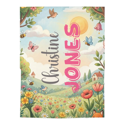 Personalized Baby Swaddle Blanket — Floral Meadow Name Swaddle (e.g., Christine Jones)