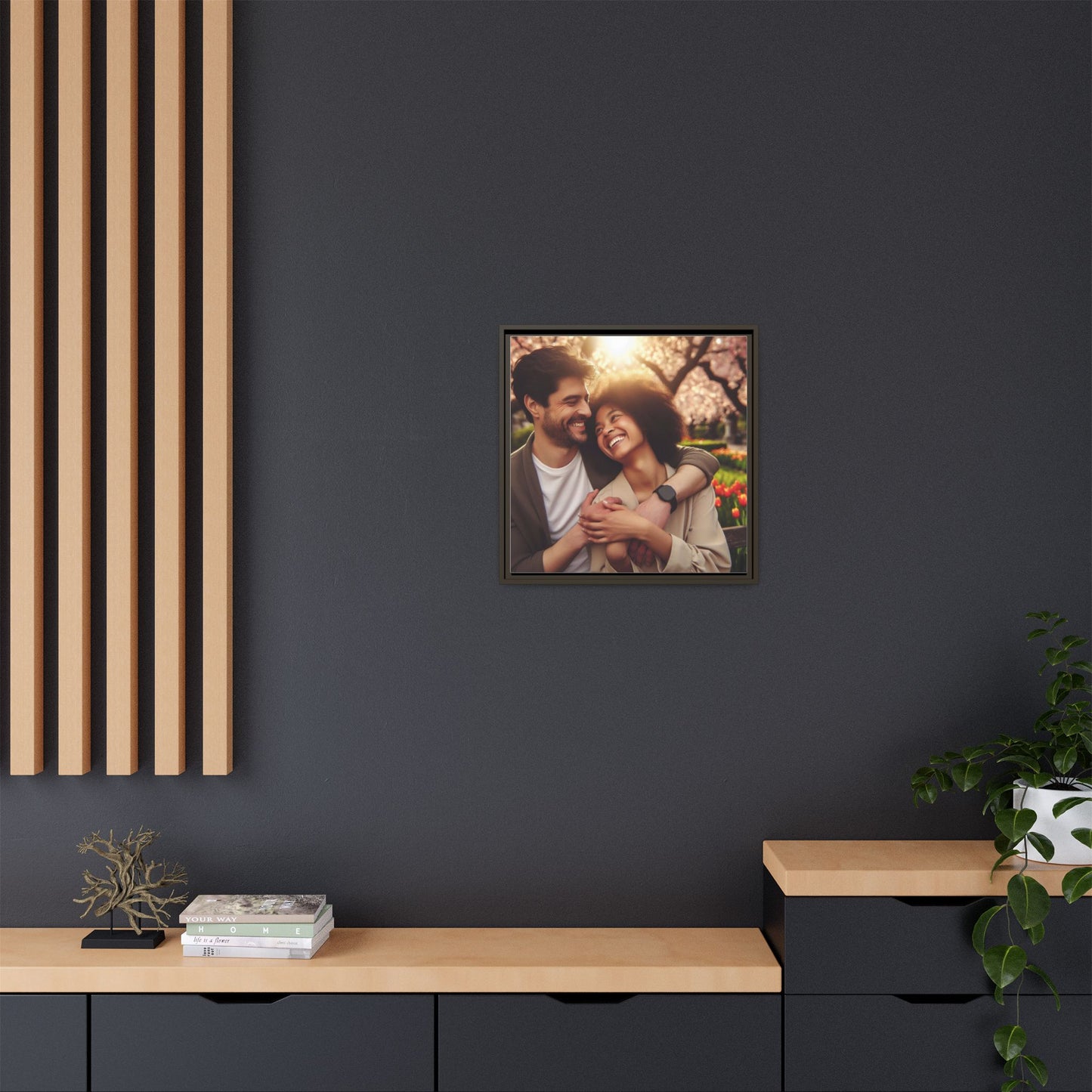 Framed Matte Canvas Print — Romantic Couple Photo Wall Art (Square)