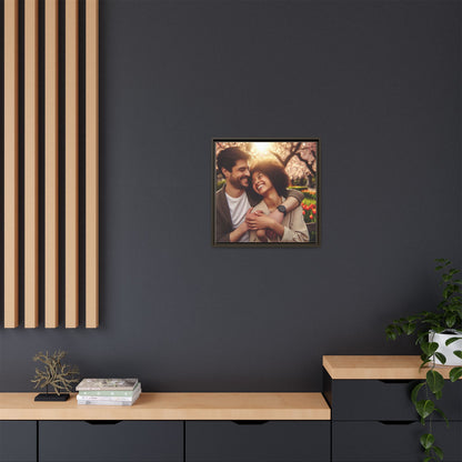 Framed Matte Canvas Print — Romantic Couple Photo Wall Art (Square)