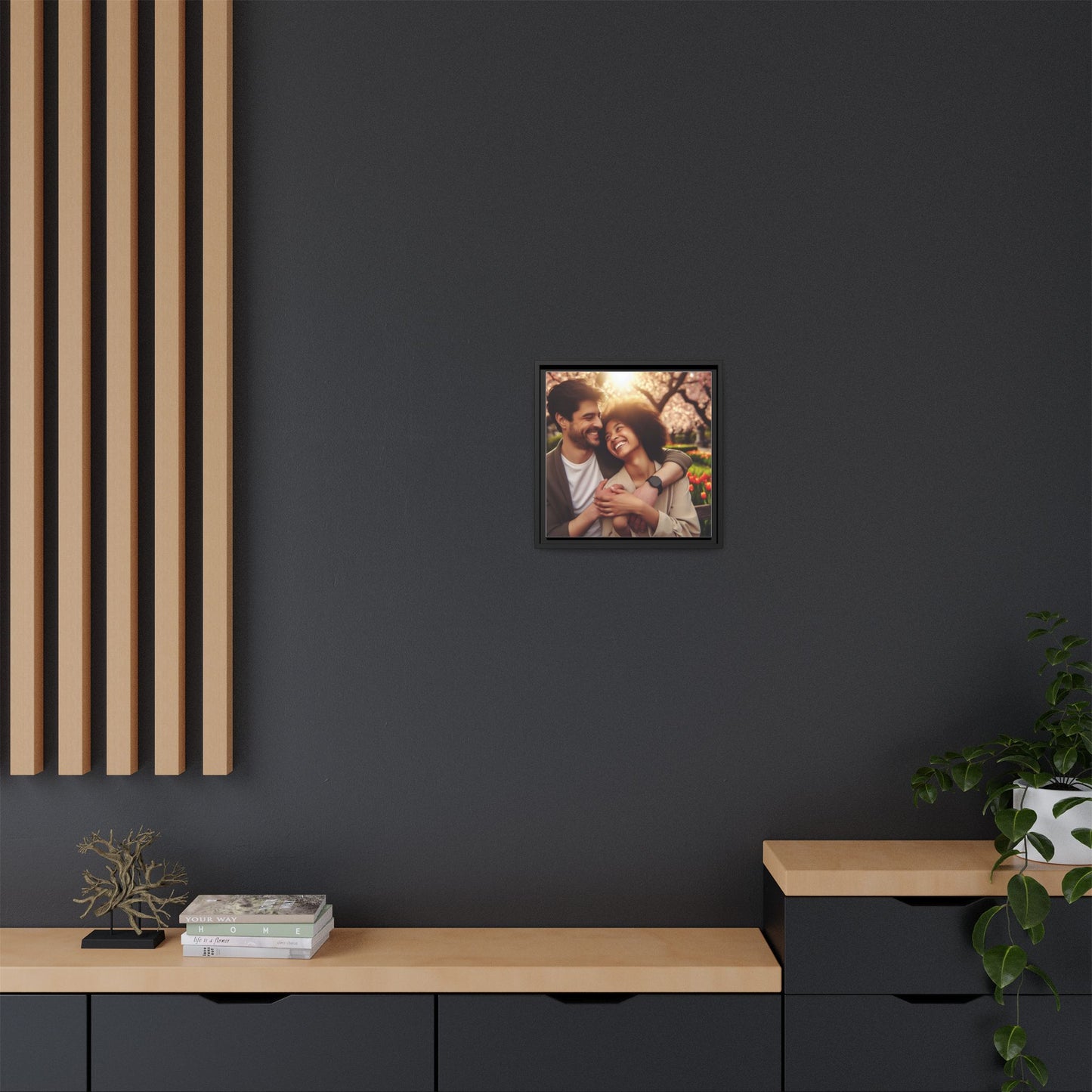 Framed Matte Canvas Print — Romantic Couple Photo Wall Art (Square)