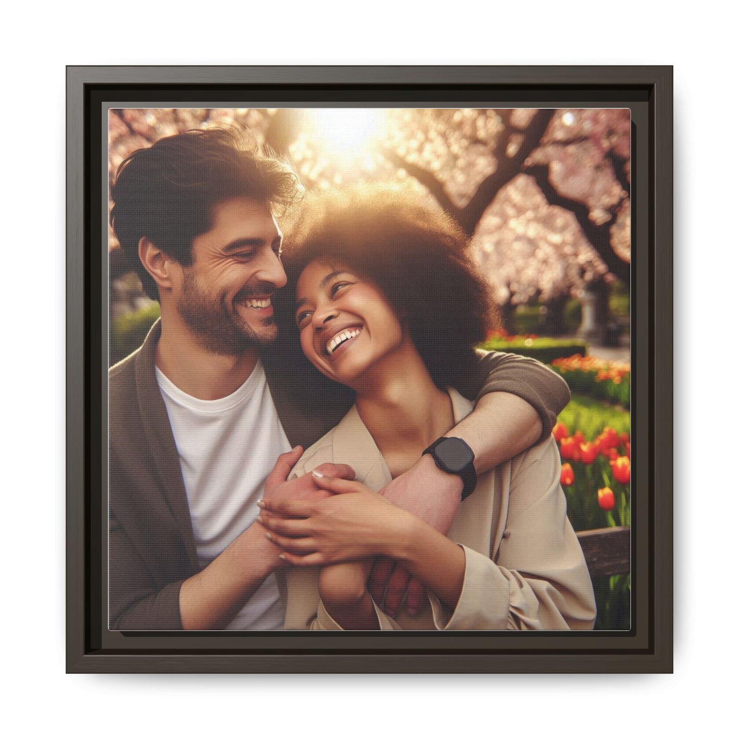 Framed Matte Canvas Print — Romantic Couple Photo Wall Art (Square)