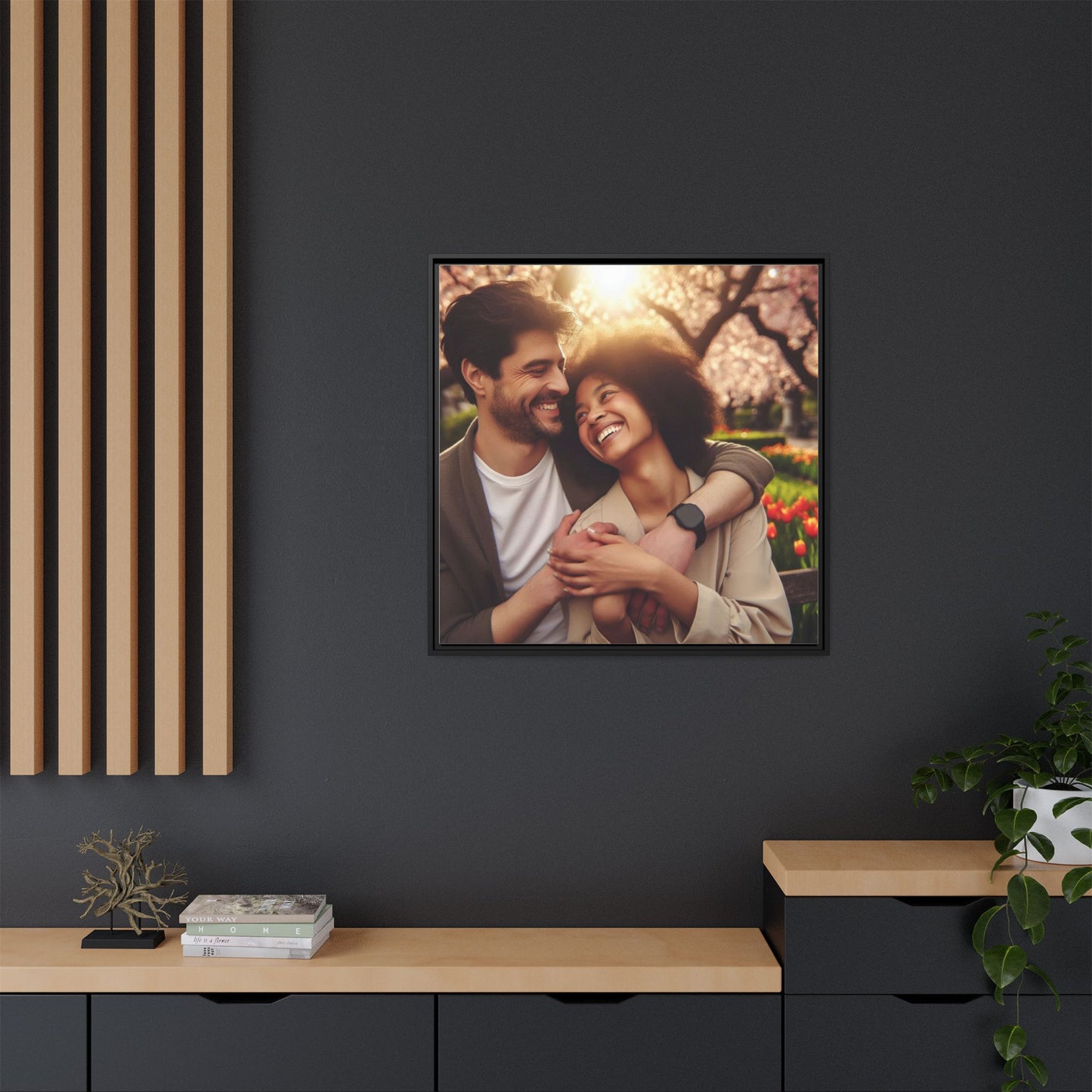 Framed Matte Canvas Print — Romantic Couple Photo Wall Art (Square)
