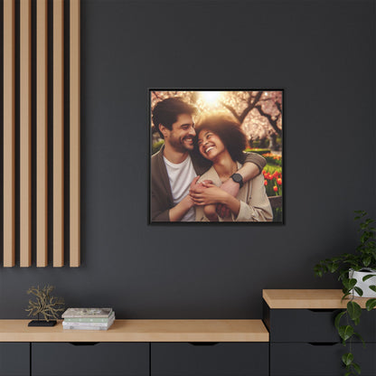 Framed Matte Canvas Print — Romantic Couple Photo Wall Art (Square)