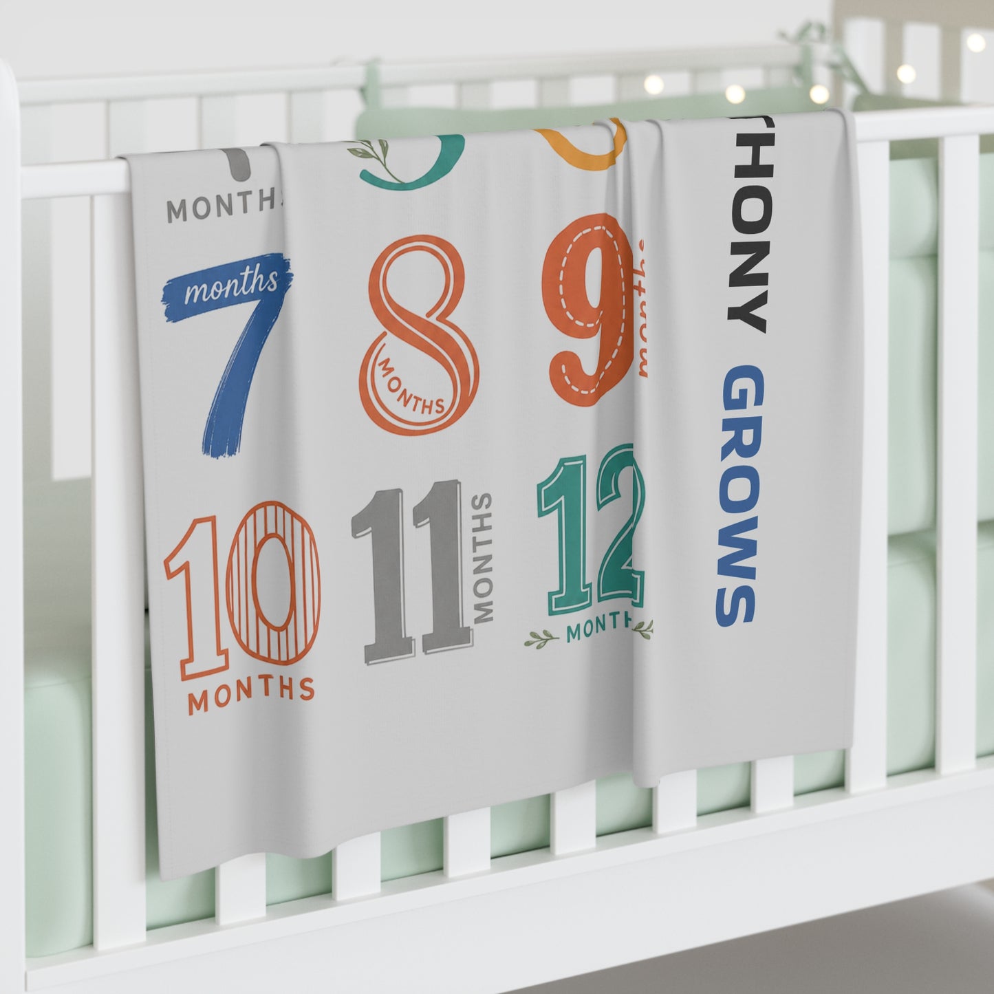 Milestone Swaddle Blanket — "Watch [Name] Grows" 1–12 Months Monthly Photo Prop
