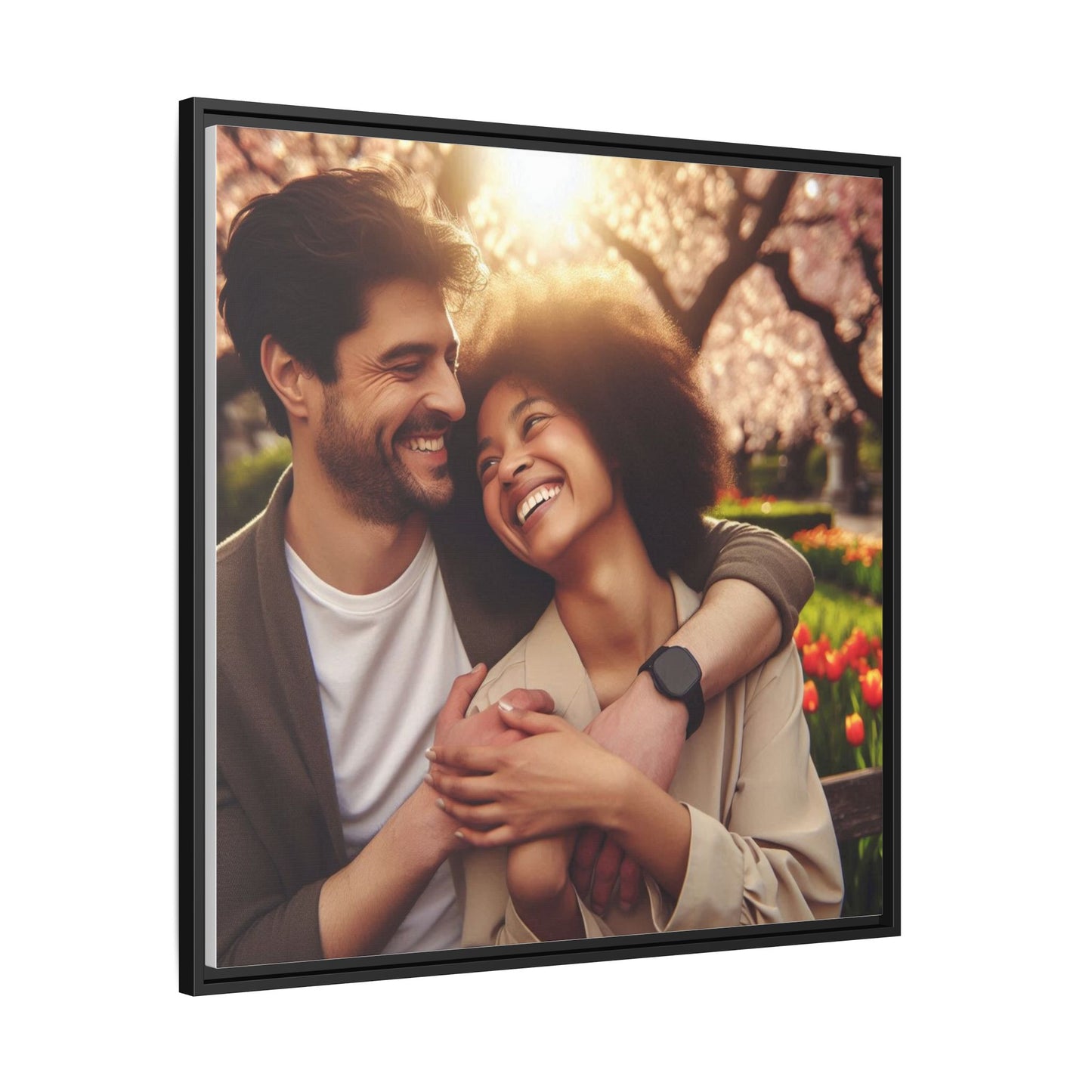 Framed Matte Canvas Print — Romantic Couple Photo Wall Art (Square)