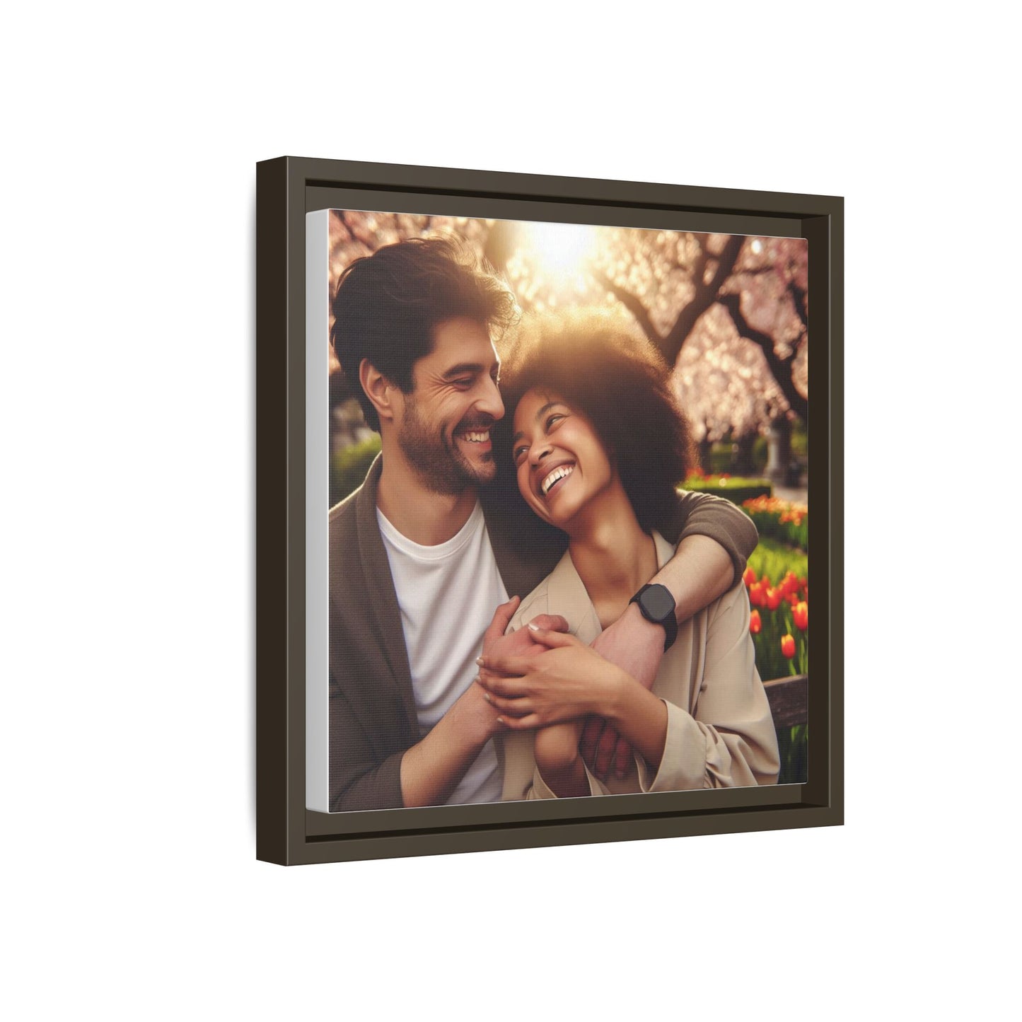 Framed Matte Canvas Print — Romantic Couple Photo Wall Art (Square)