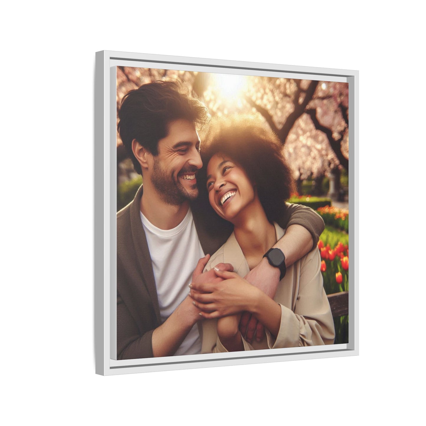 Framed Matte Canvas Print — Romantic Couple Photo Wall Art (Square)