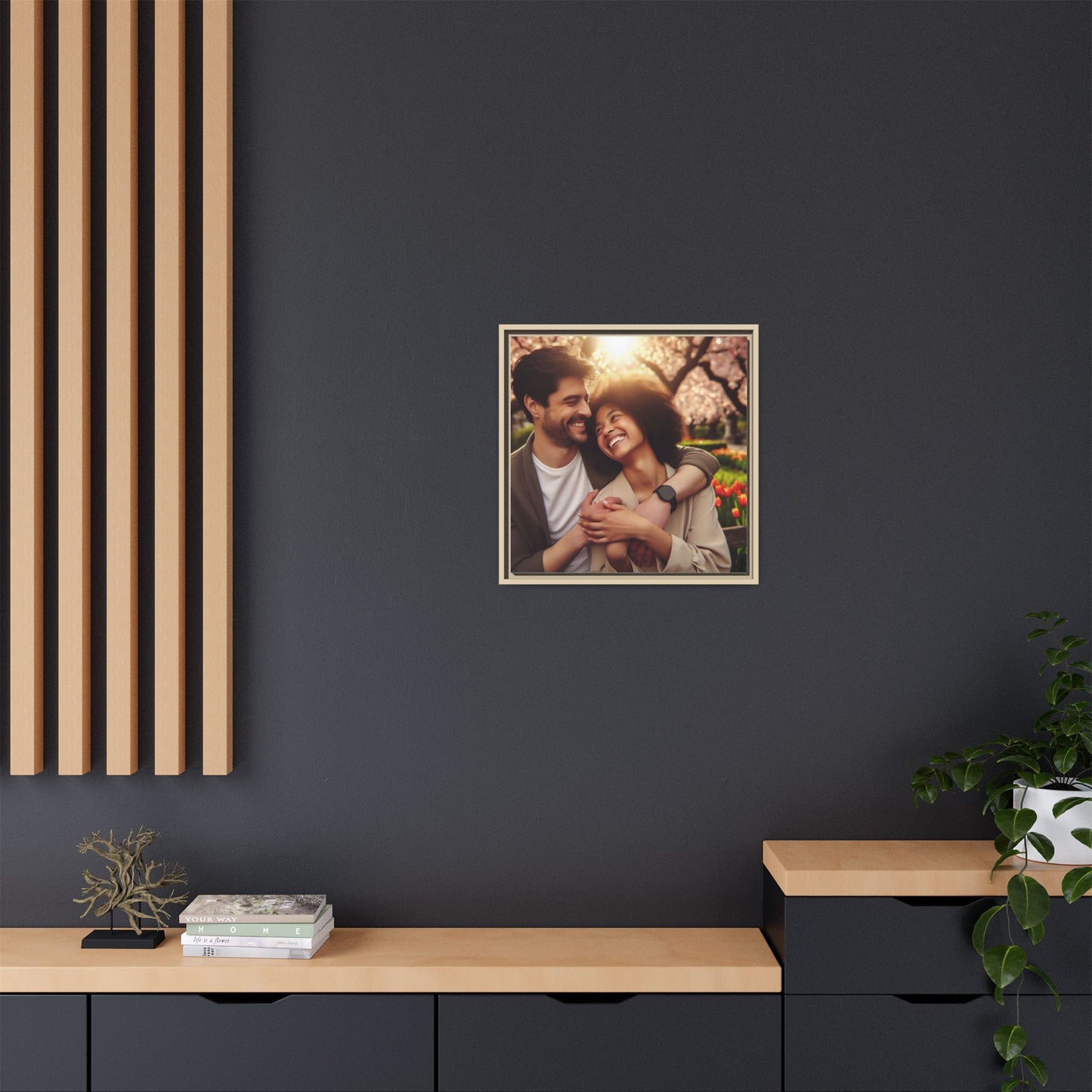 Framed Matte Canvas Print — Romantic Couple Photo Wall Art (Square)