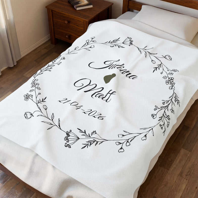 Personalized Wedding Blanket – Custom Names & Date Floral Velveteen Plush Blanket