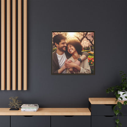 Framed Matte Canvas Print — Romantic Couple Photo Wall Art (Square)